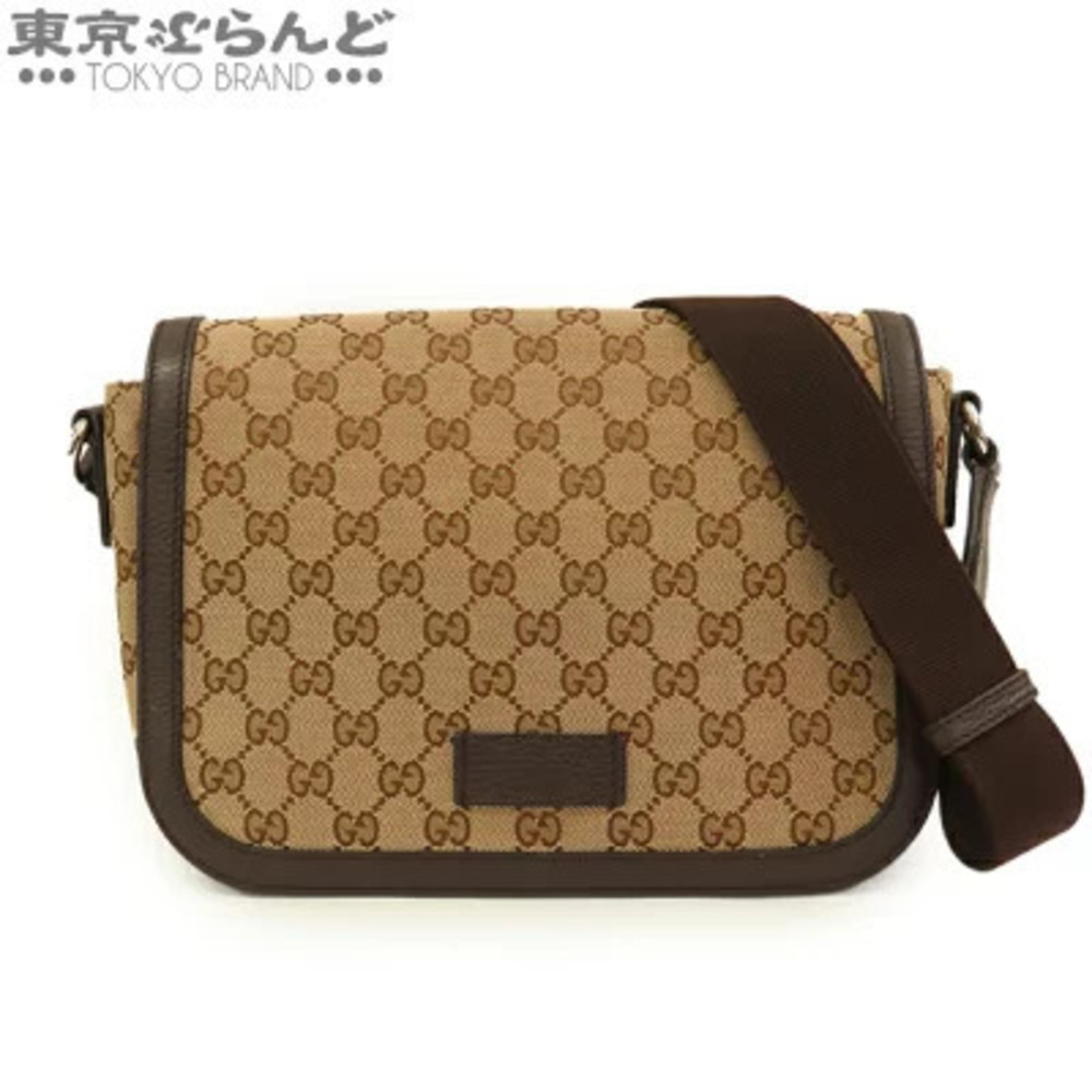 Gucci Shoulder Bag Beige Brown GG Canvas Leather Messenger